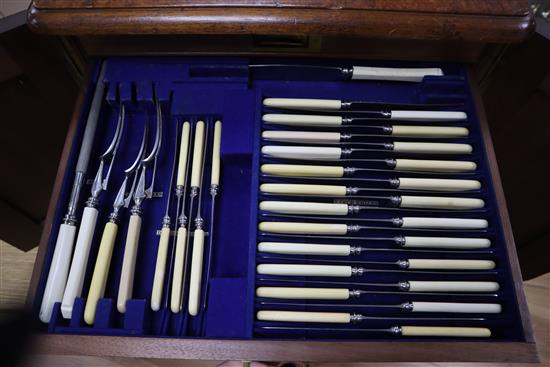 An extensive Victorian canteen of Albany pattern plated flatware, in a fitted mahogany box